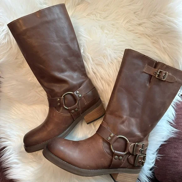 NWTS Dingo Brown Leather Buckle Heeled Harlee Motorcycle Boots Sz 9 - Picture 1 of 14